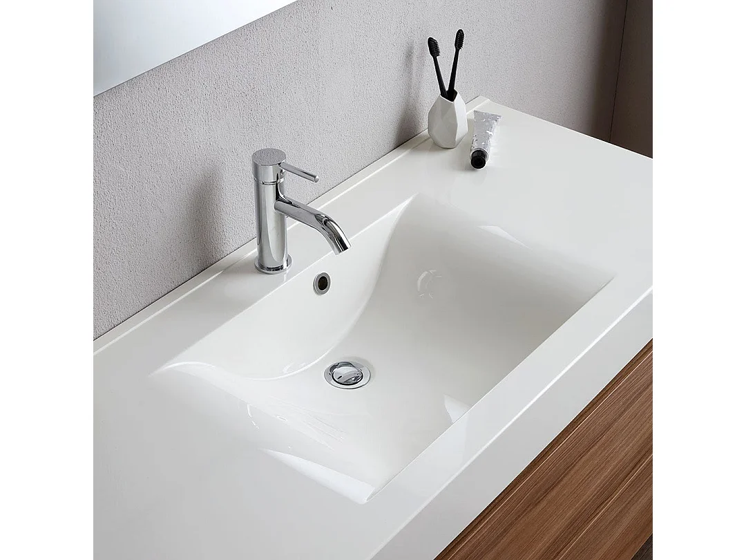 Meuble Salle De Bain Suspendu 2 Tiroirs Chêne Naturel, Lavabo Et Miroir 110X120 | Valentina