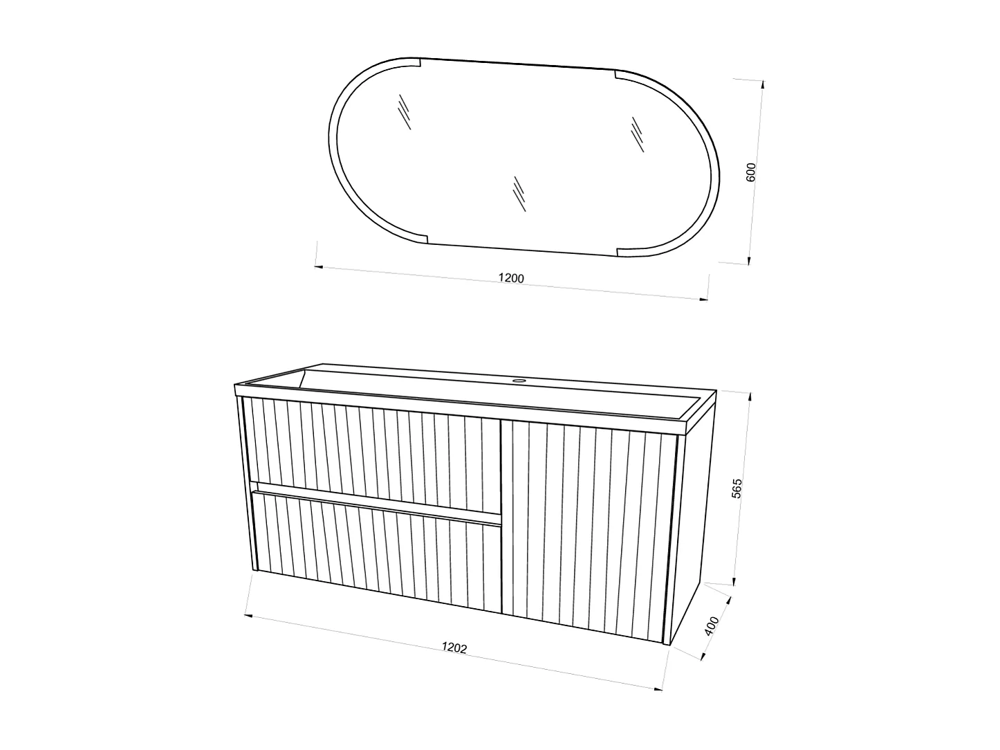 Mobile De Salle De Bain Suspendu 120Cm En Chêne Doré Avec Miroir Led Touch | Cortina