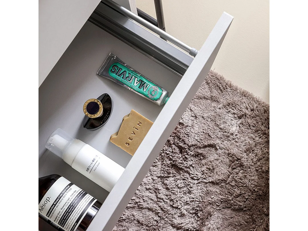 Meuble De Salle De Bain Suspendu 100 Cm Avec Tiroir Blanc Effect Bois | Sole