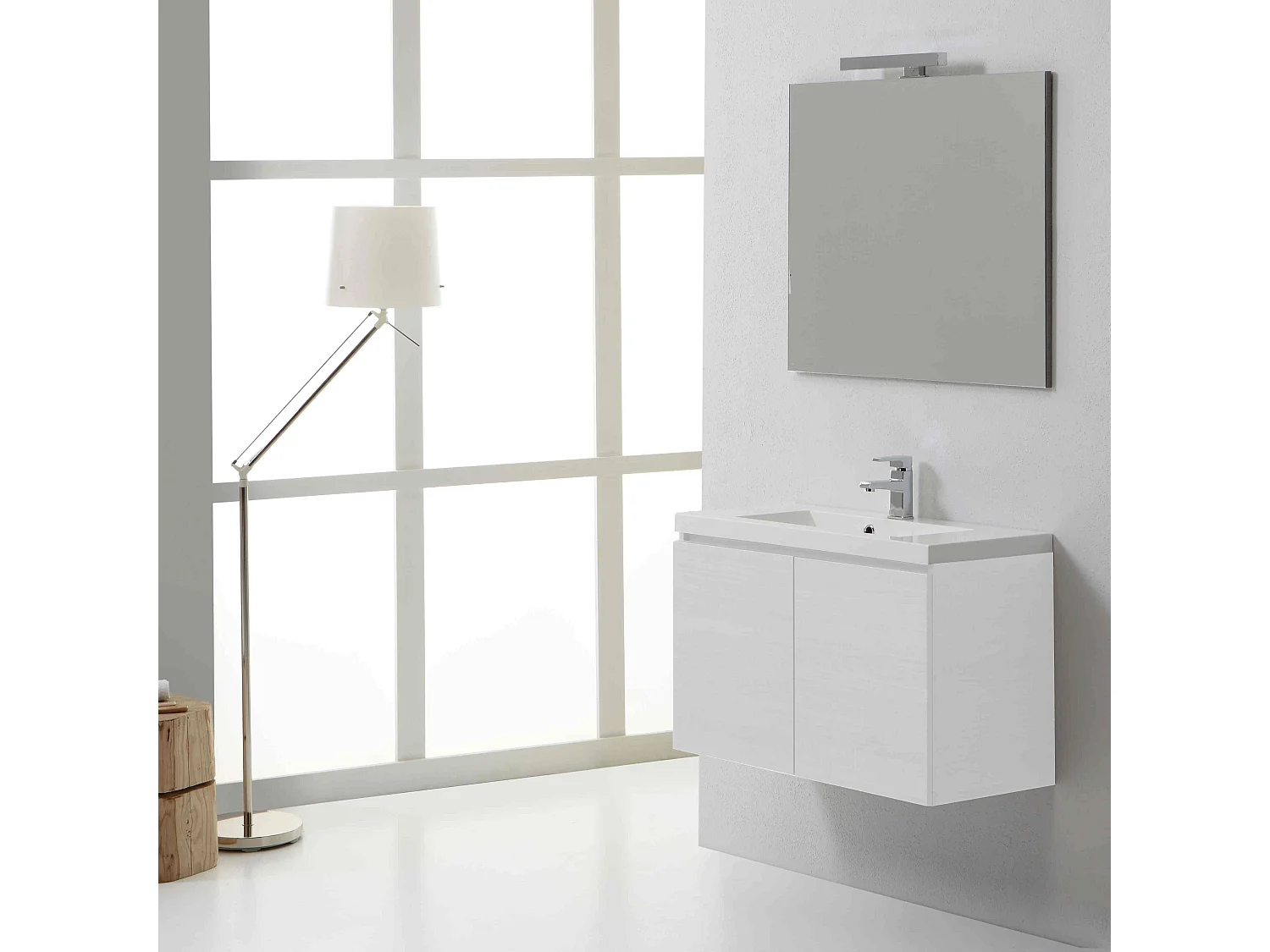 Meuble De Salle De Bains Moderne 80 Cm Avec Portes Bois Blanchi | Manhattan