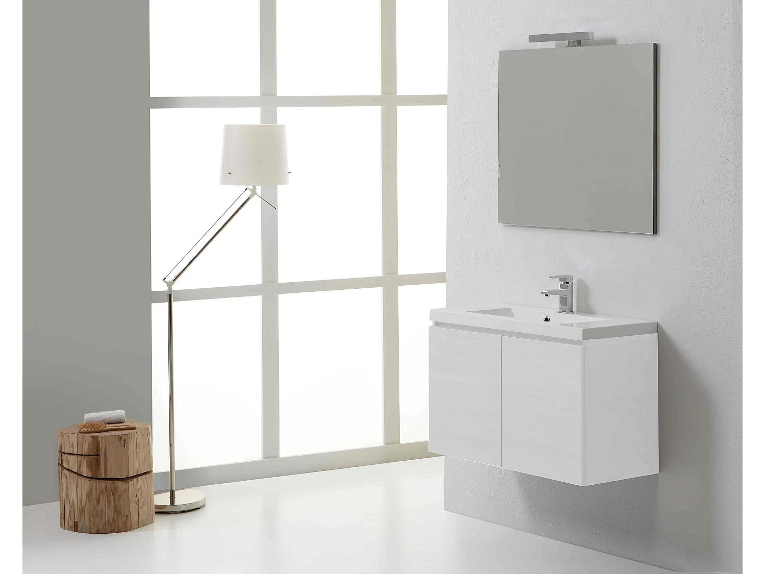 Meuble De Salle De Bains Moderne 80 Cm Avec Portes Bois Blanchi | Manhattan