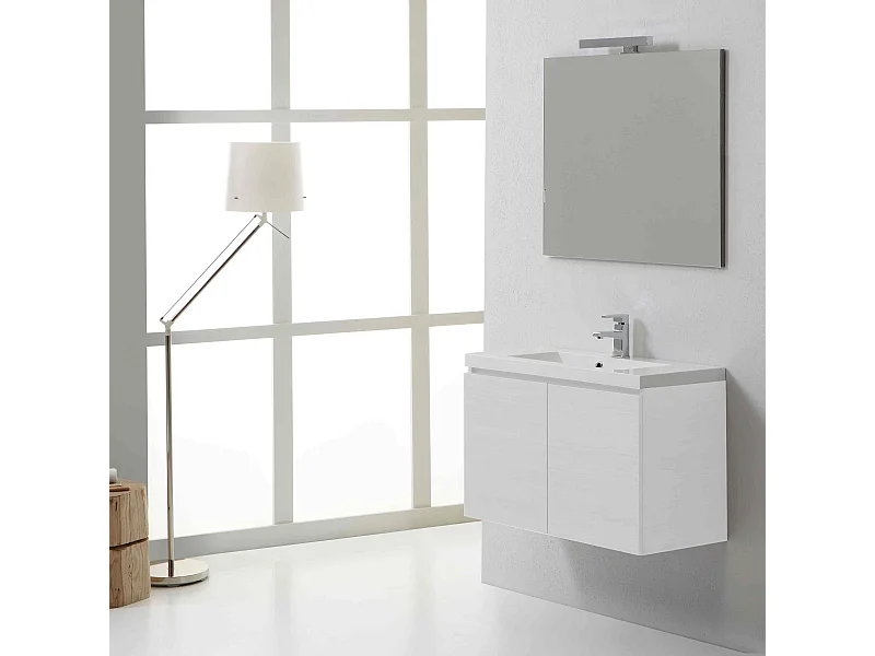 Meuble De Salle De Bains Moderne 80 Cm Avec Portes Bois Blanchi | Manhattan