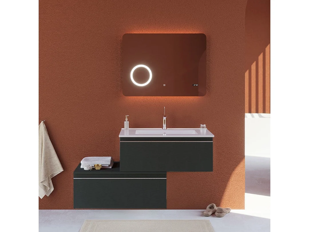 Meuble De Salle De Bain Gris Foncé 120Cm Deux Tiroirs Décalés 80Cm | Seattle