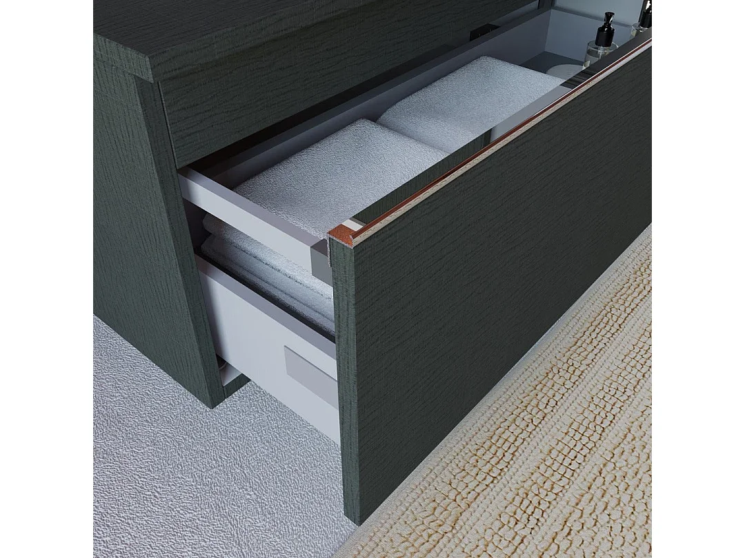 Meuble De Salle De Bain Gris Foncé 120Cm Deux Tiroirs Décalés 80Cm | Seattle