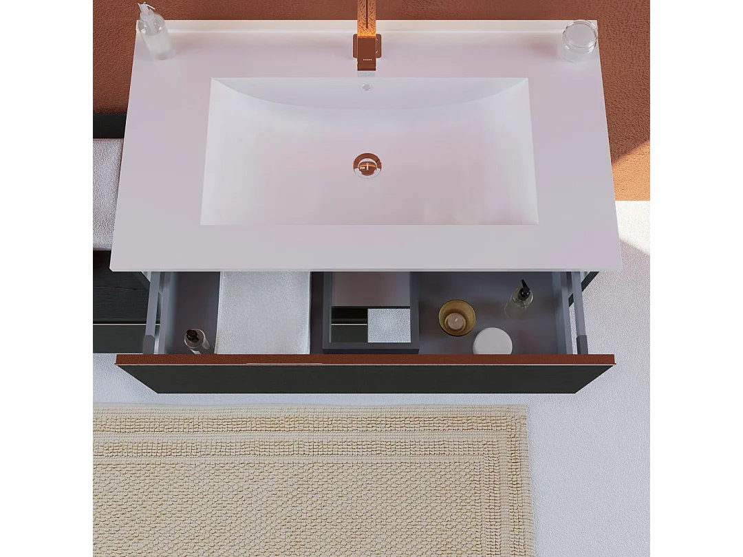 Meuble De Salle De Bain Gris Foncé 120Cm Deux Tiroirs Décalés 80Cm | Seattle