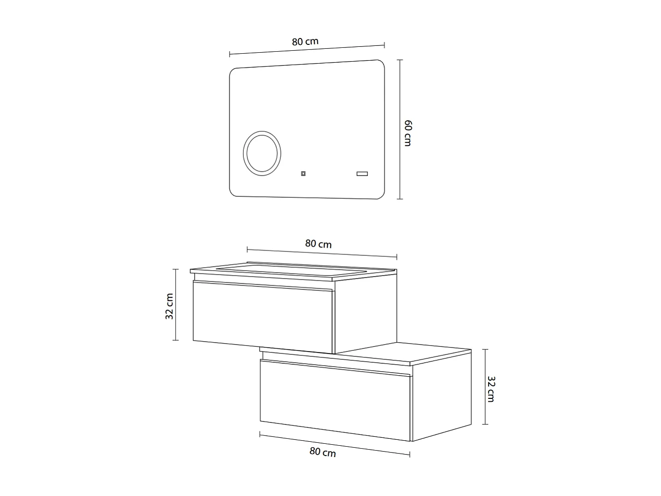 Meuble De Salle De Bain Gris Foncé 120Cm Deux Tiroirs Décalés 80Cm | Seattle