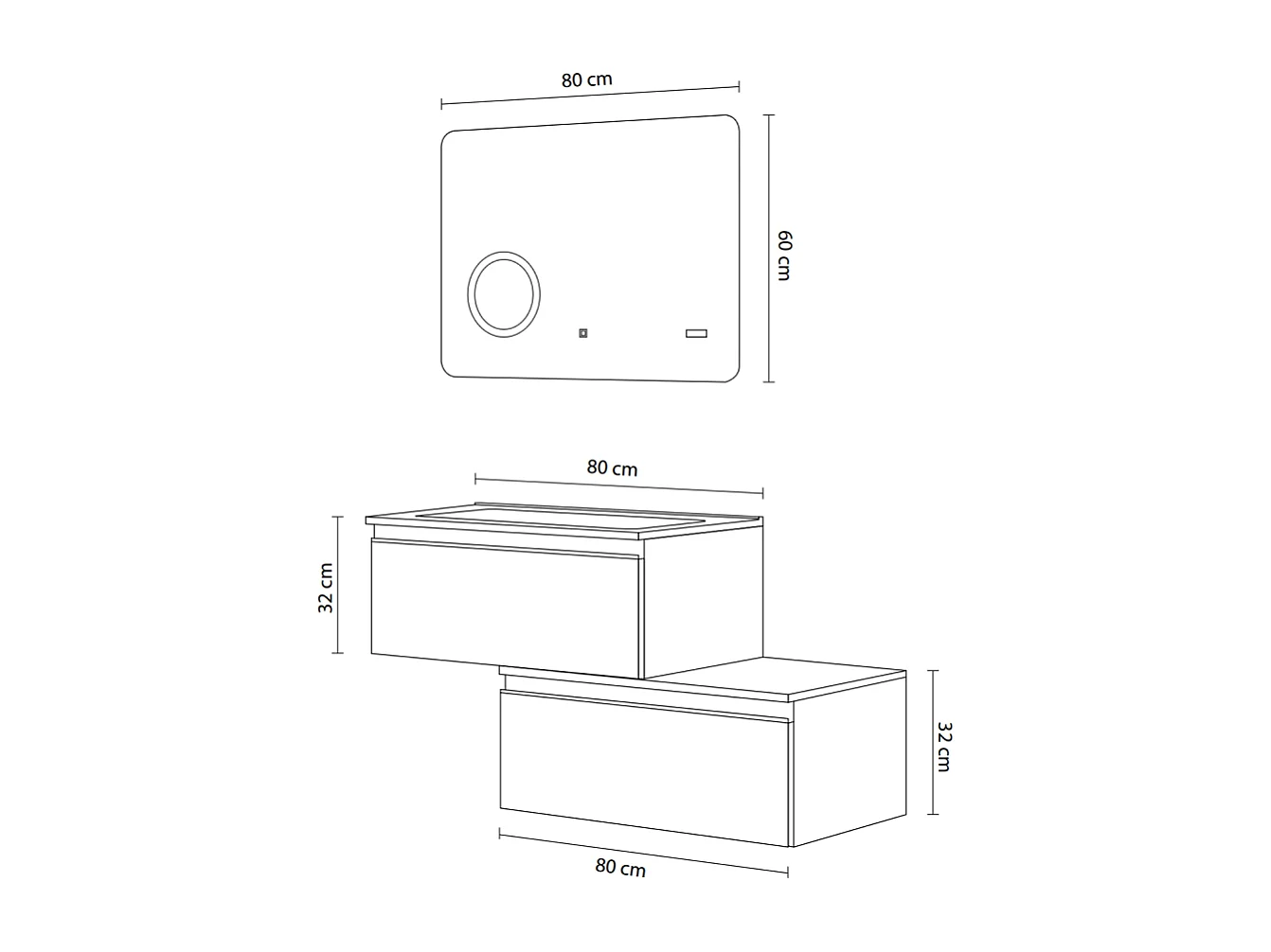 Meuble De Salle De Bain Gris Foncé 120Cm Deux Tiroirs Décalés 80Cm | Seattle