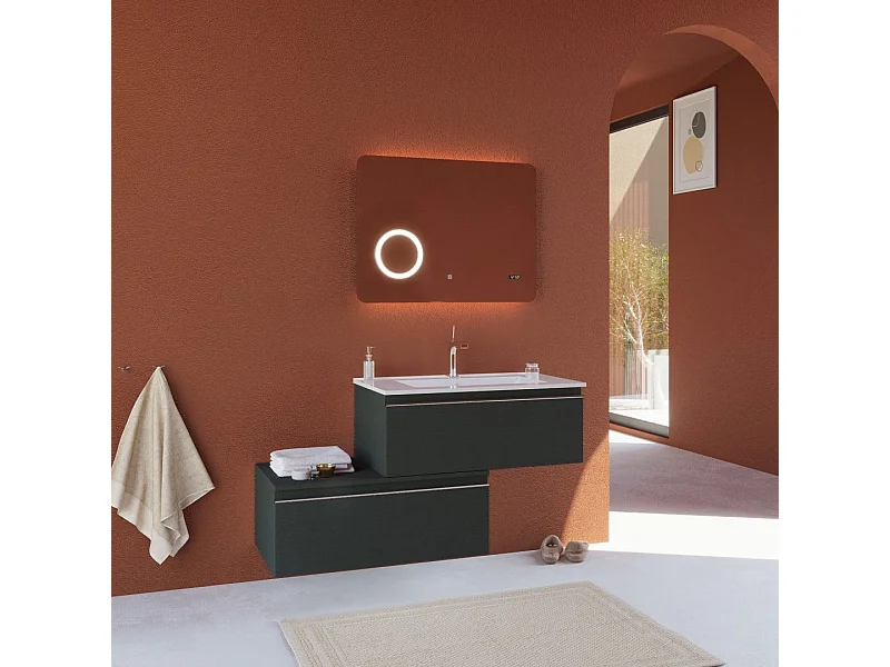 Meuble De Salle De Bain Gris Foncé 120Cm Deux Tiroirs Décalés 80Cm | Seattle