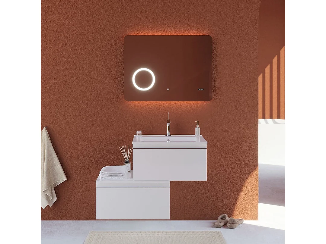 Armoire De Toilette Murale Avec Tiroir Blanc Excentré, Miroir 80X60 | Seattle