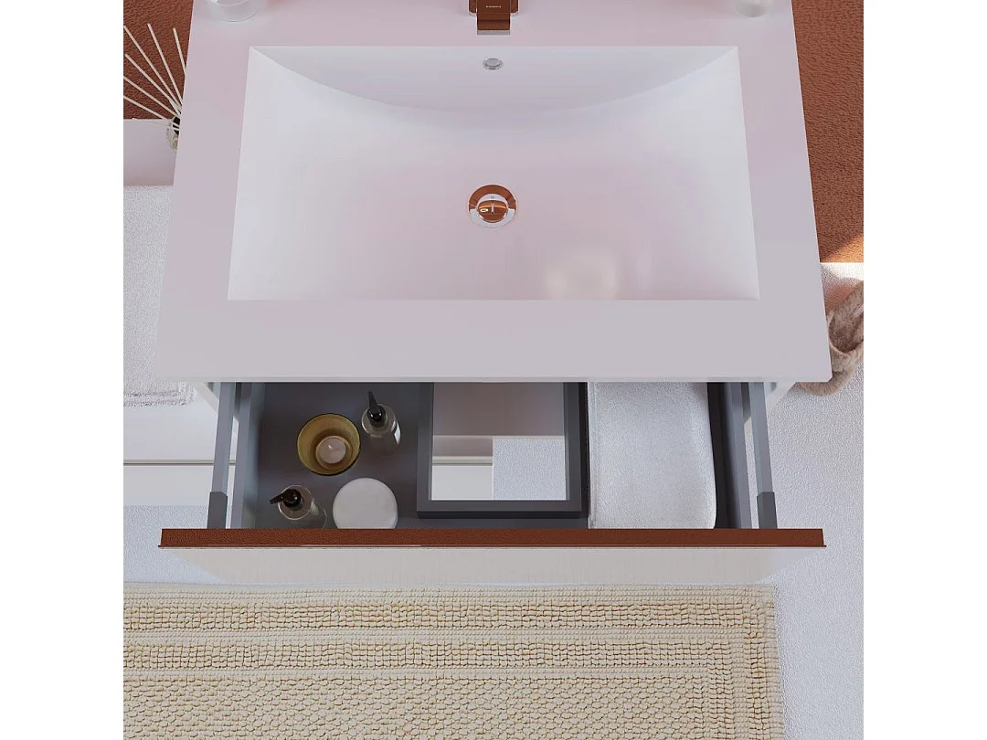 Armoire De Toilette Murale Avec Tiroir Blanc Excentré, Miroir 80X60 | Seattle