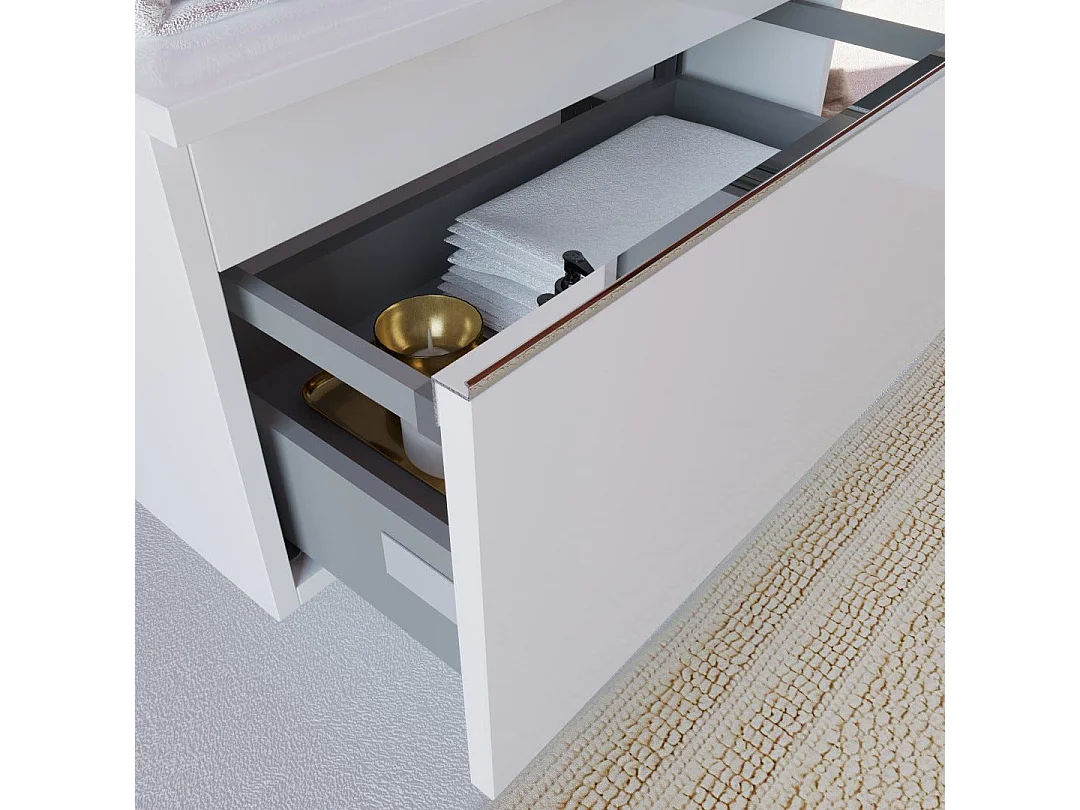 Armoire De Toilette Murale Avec Tiroir Blanc Excentré, Miroir 80X60 | Seattle