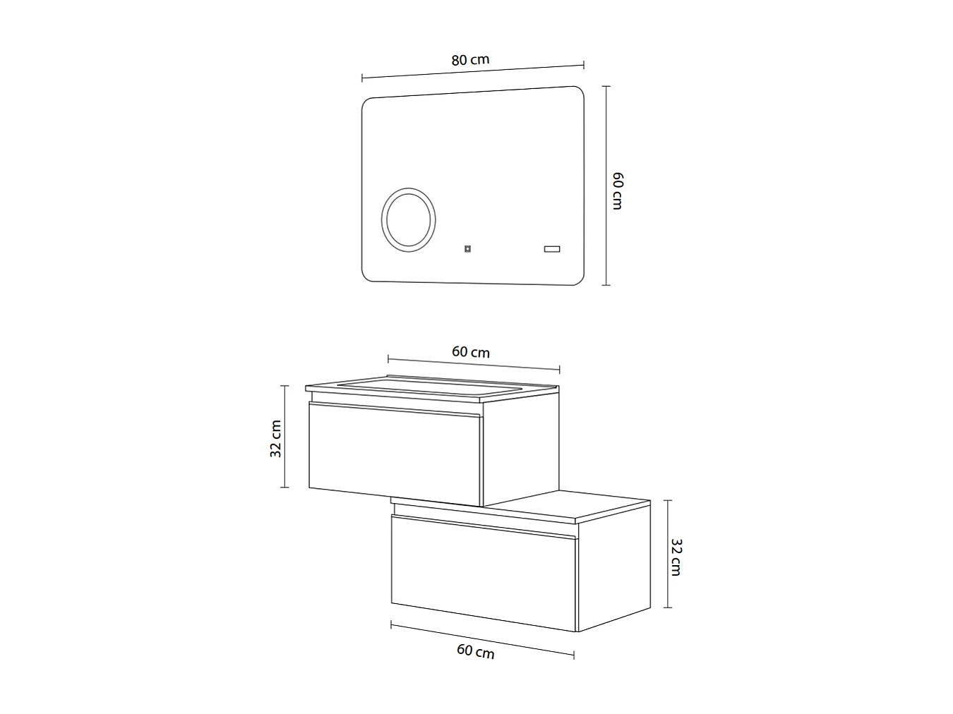 Armoire De Toilette Murale Avec Tiroir Blanc Excentré, Miroir 80X60 | Seattle