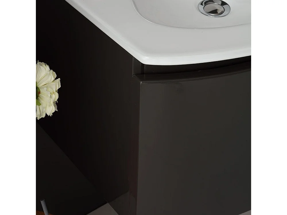 Armoire De Toilette Avec Lavabo Suspendu Gris Brillant Miroir Rectangulaire | Riva