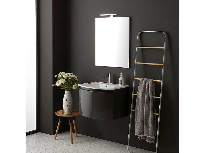 Armoire De Toilette Avec Lavabo Suspendu Gris Brillant Miroir Rectangulaire | Riva
