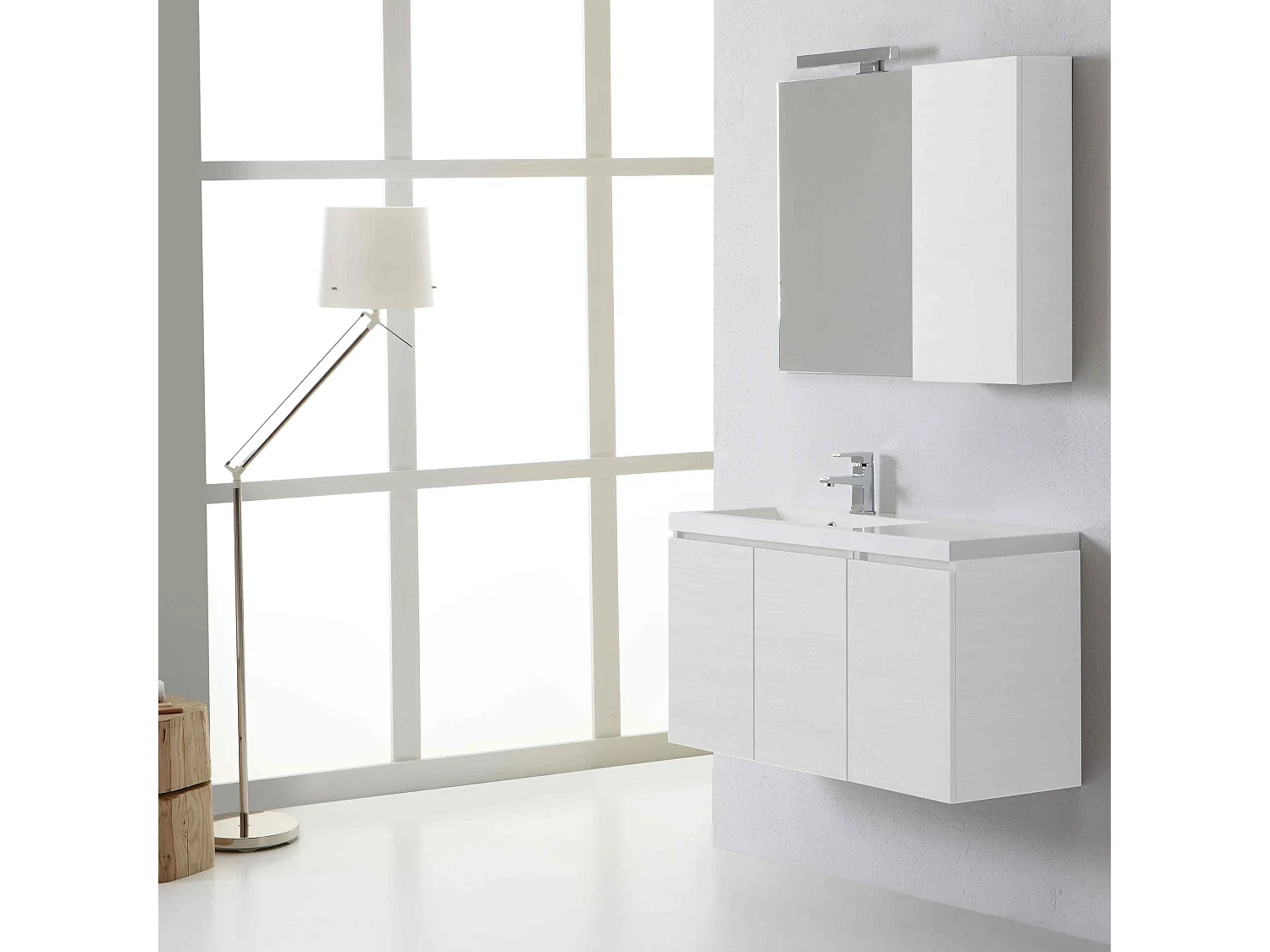 Meuble De Salle De Bains Suspendu 90 Cm Avec Armoire Murale Et Miroir Série | Manhattan