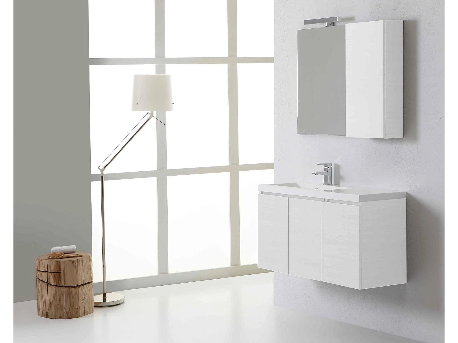 Meuble De Salle De Bains Suspendu 90 Cm Avec Armoire Murale Et Miroir Série | Manhattan