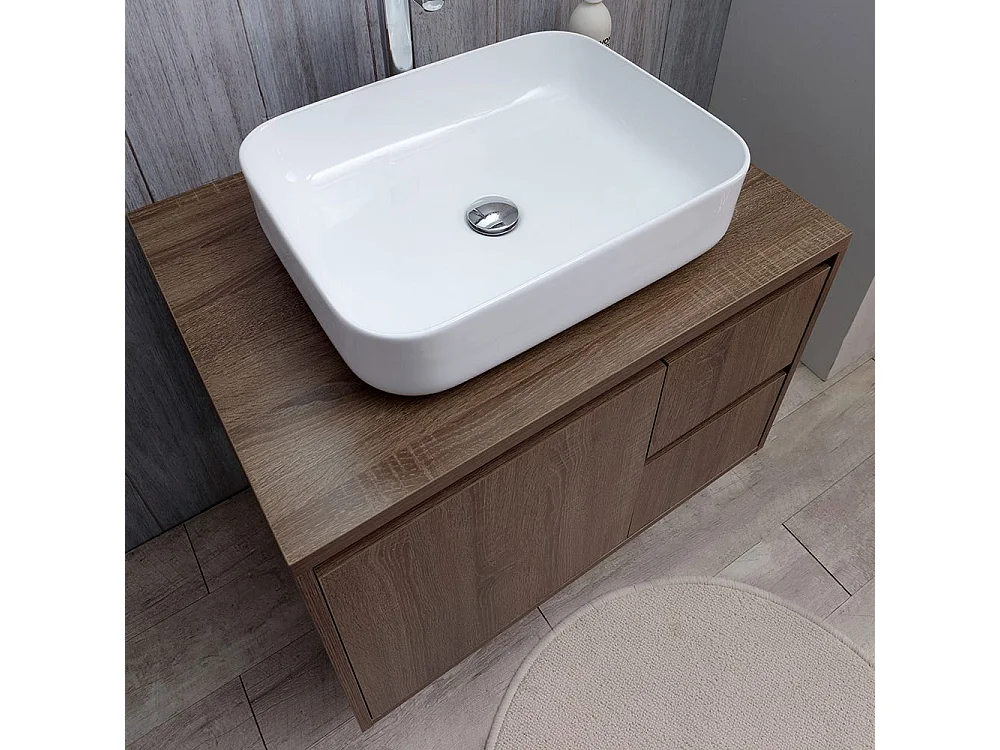 Meuble De Salle De Bain Suspendu 75 Cm Noyer Foncé Et Miroir Led Tactile | Siena