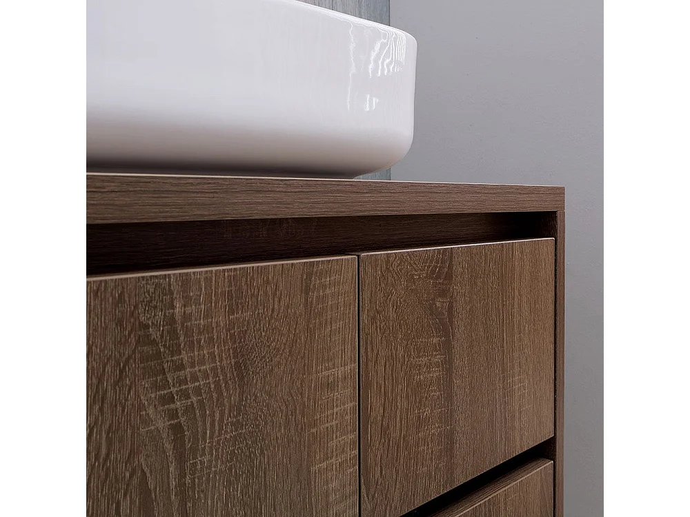 Meuble De Salle De Bain Suspendu 75 Cm Noyer Foncé Et Miroir Led Tactile | Siena