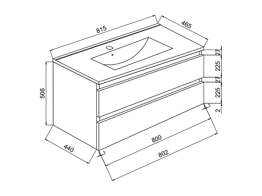 Meuble De Salle De Bains Mural De 80 Cm Avec Deux Tiroirs En Chêne Naturel | Berlin