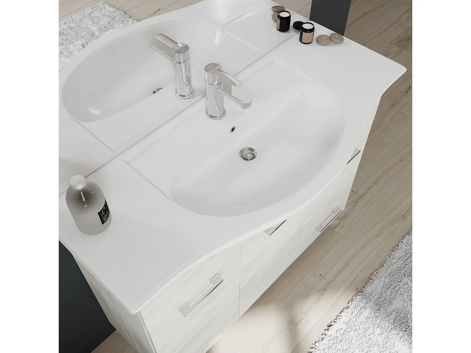 Meuble De Salle De Bain Sur Pieds 105Cm Meuble-Haut Avec Miroir Et Lumière Blanche | Rimini