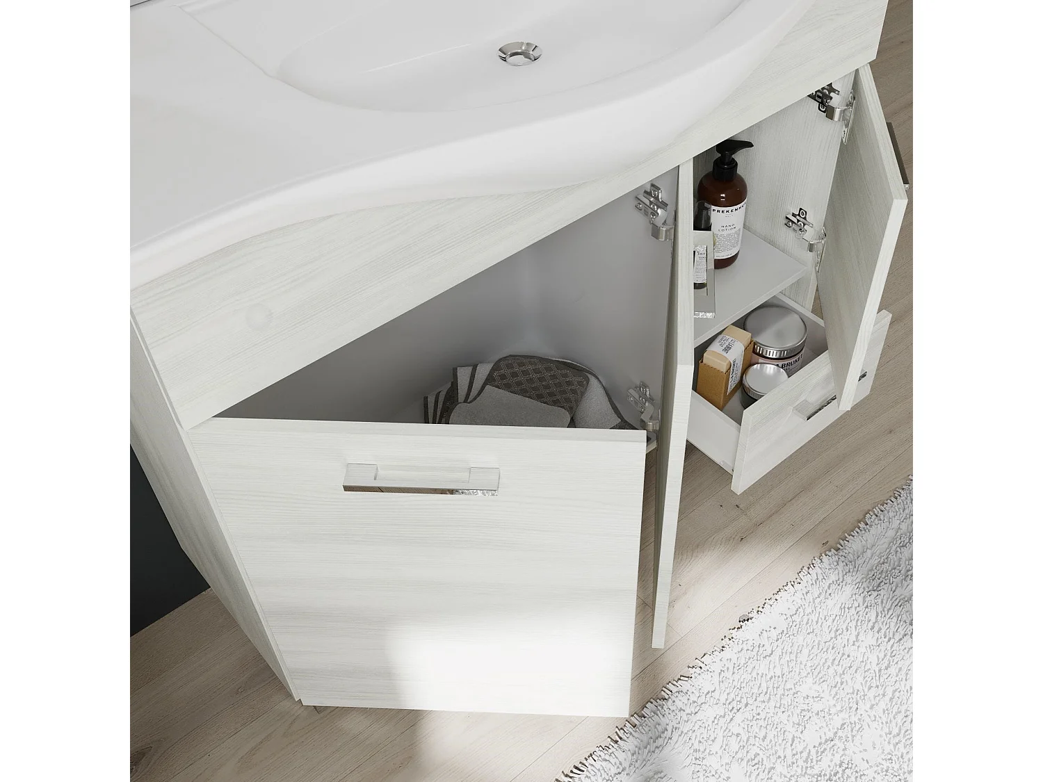 Meuble De Salle De Bain Sur Pieds 105Cm Meuble-Haut Avec Miroir Et Lumière Blanche | Rimini