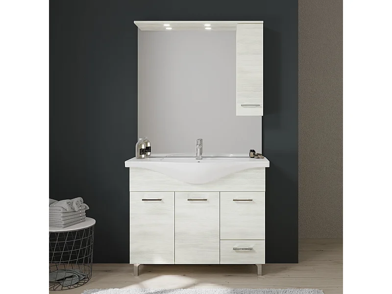 Meuble De Salle De Bain Sur Pieds 105Cm Meuble-Haut Avec Miroir Et Lumière Blanche | Rimini