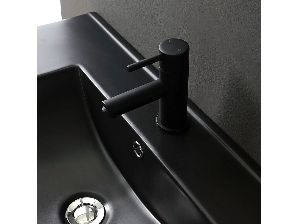 Meuble De Salle De Bain 80Cm Chêne Well Avec Lavabo Noir Et Miroir Avec Bords Polis | Sole