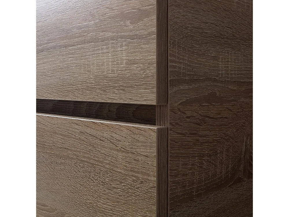 Meuble De Salle De Bain 80Cm Chêne Well Avec Lavabo Noir Et Miroir Avec Bords Polis | Sole