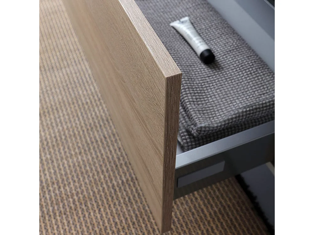 Meuble De Salle De Bain 80Cm Chêne Well Avec Lavabo Noir Et Miroir Avec Bords Polis | Sole