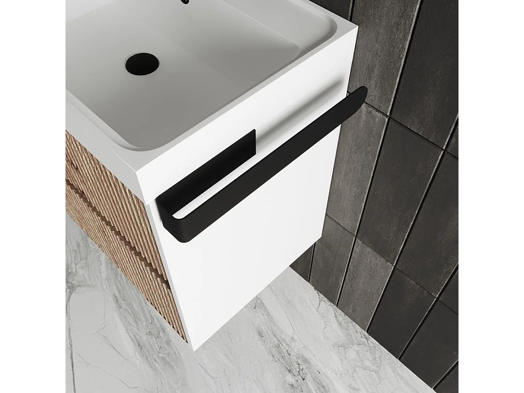 Meuble De Salle De Bains Suspendu 60Cm 2 Tiroirs Chêne Doré Canneté| Cortina