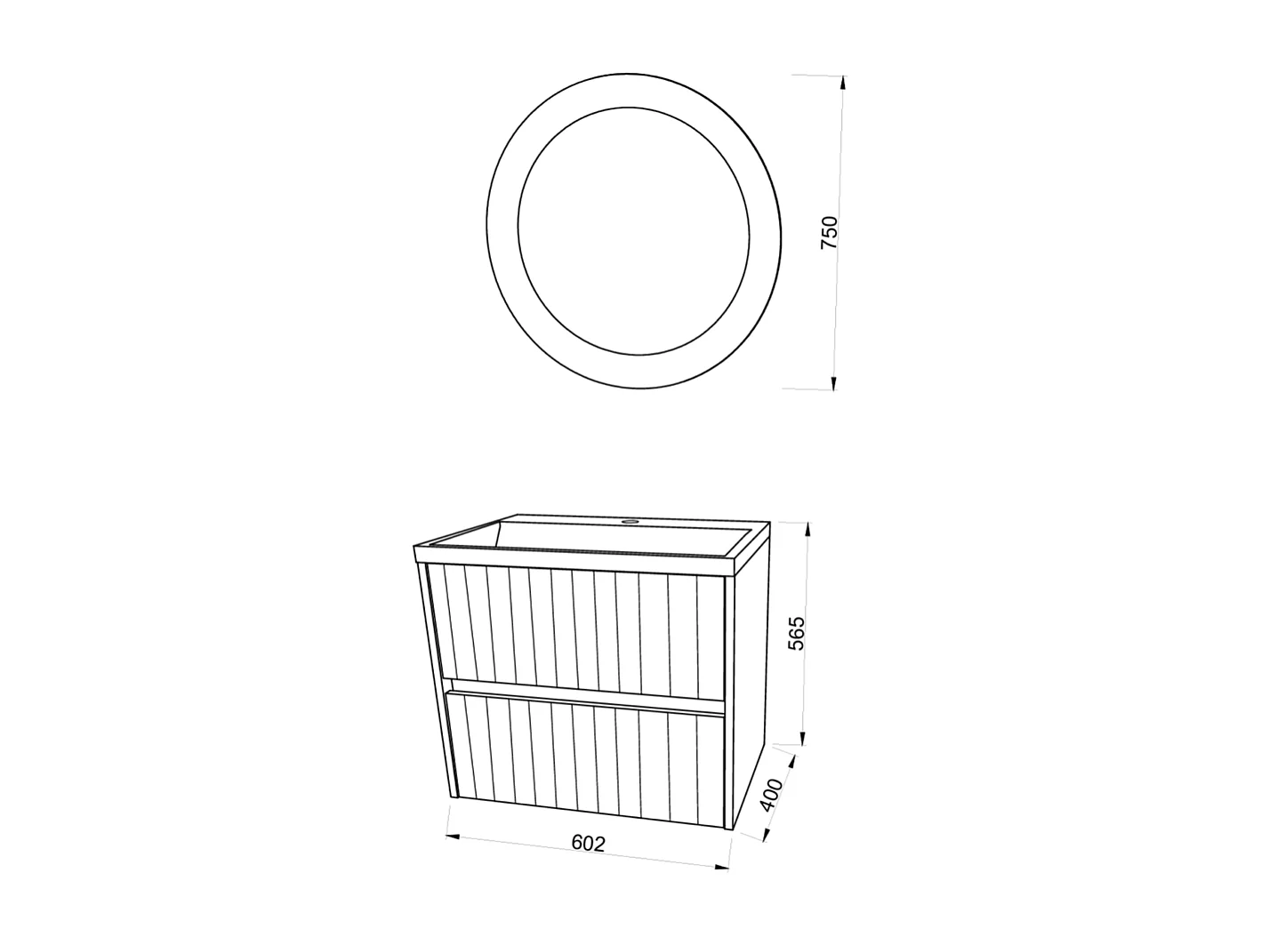 Meuble De Salle De Bains Suspendu 60Cm 2 Tiroirs Chêne Doré Canneté| Cortina