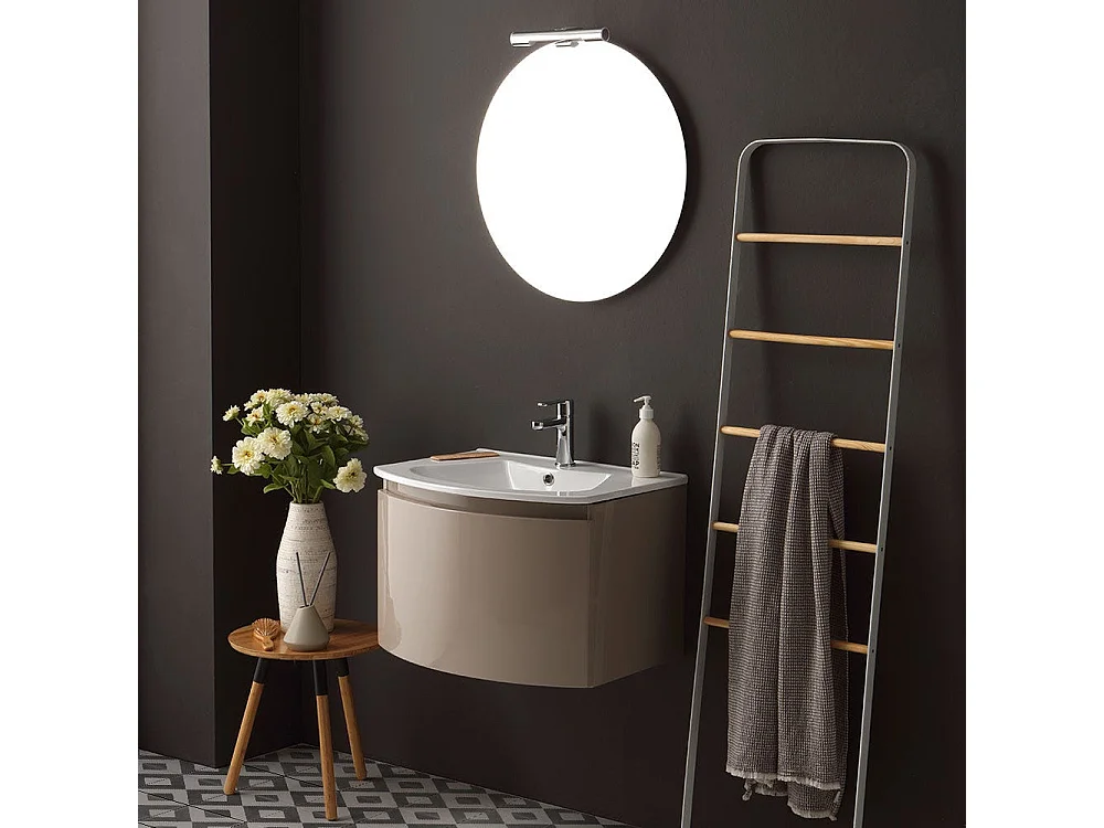 Armoire De Toilette Suspendue Ligne Courbe 62 Cm Cappuccino Poli Miroir Rond | Riva