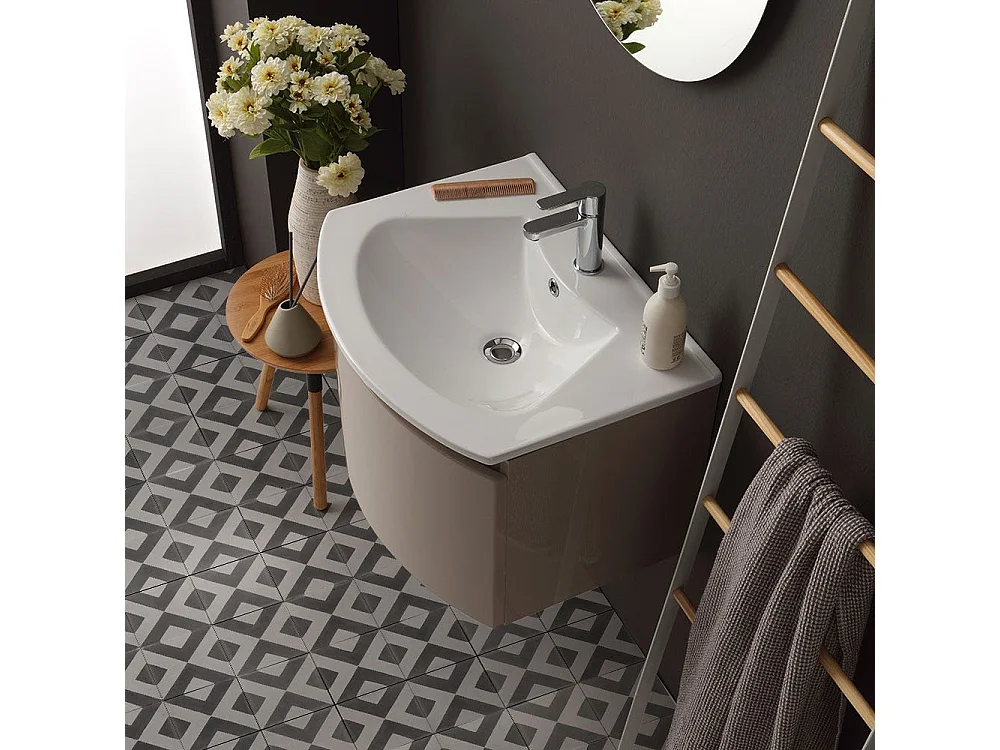 Armoire De Toilette Suspendue Ligne Courbe 62 Cm Cappuccino Poli Miroir Rond | Riva