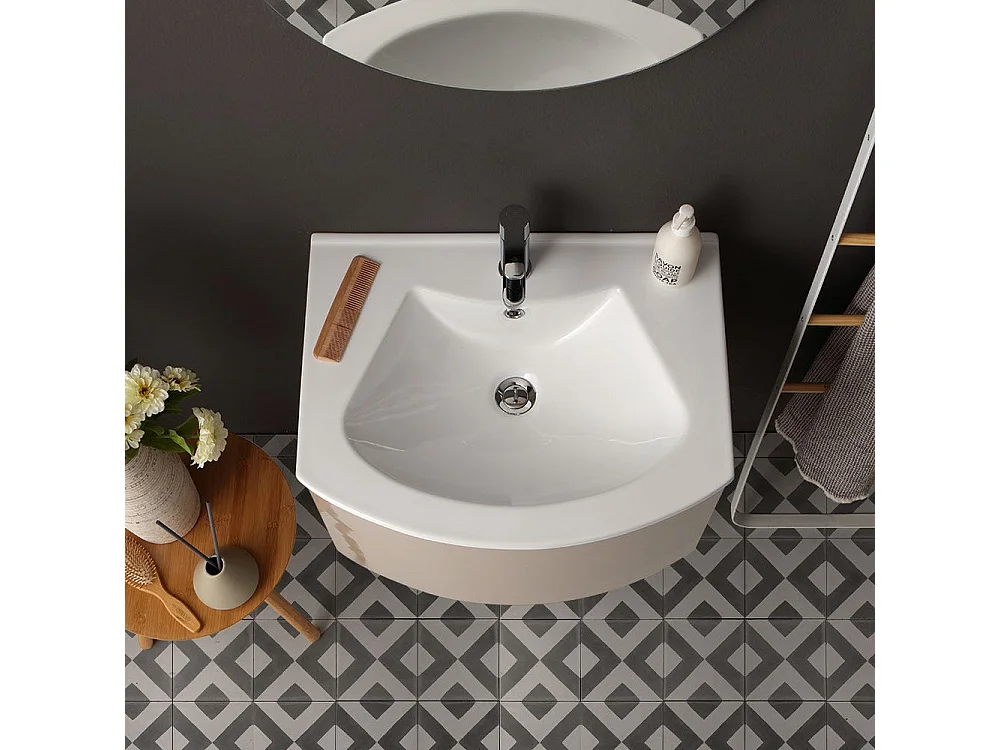 Armoire De Toilette Suspendue Ligne Courbe 62 Cm Cappuccino Poli Miroir Rond | Riva