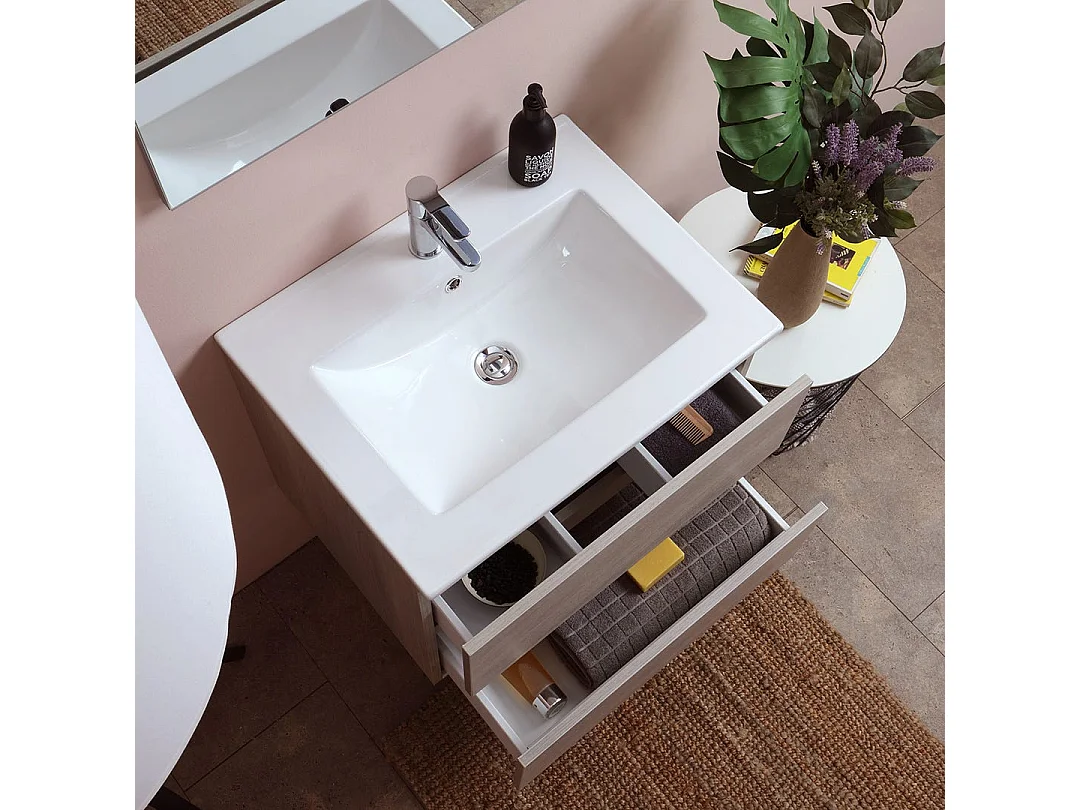 Les Meubles De Salle De Bain 60 Cm À Tiroirs Modèle Berlin Elm Leone Basin D'éclairage À Led