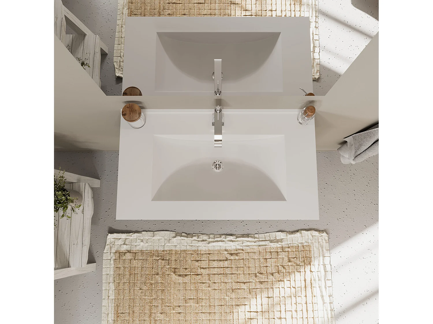 Meuble De Salle De Bain Blanc Mat 80Cm Avec Côtés En Chêne Gris | Magnolia