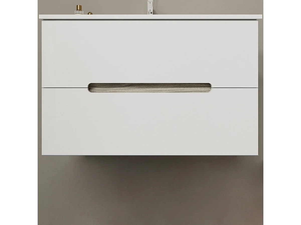 Meuble De Salle De Bain Blanc Mat 80Cm Avec Côtés En Chêne Gris | Magnolia