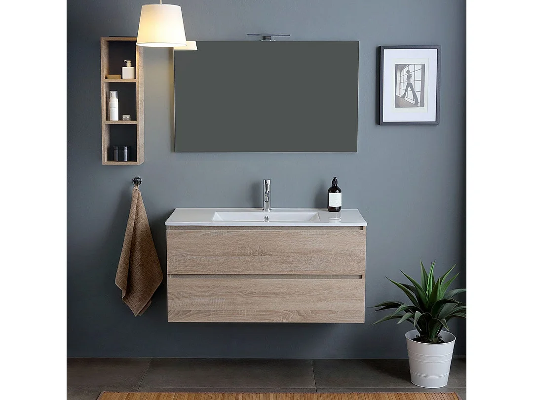 Meuble De Salle De Bains Avec Lavabo 120Cm Avec Tiroirs Chêne Naturel | Berlin