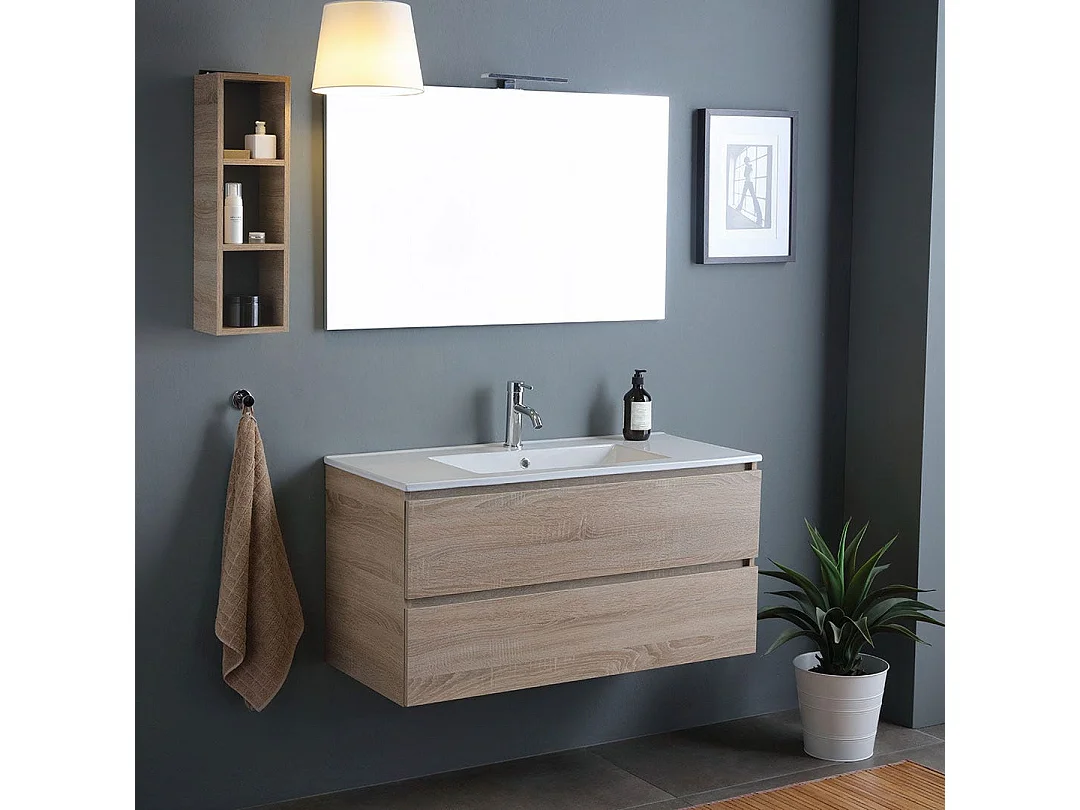 Meuble De Salle De Bains Avec Lavabo 120Cm Avec Tiroirs Chêne Naturel | Berlin