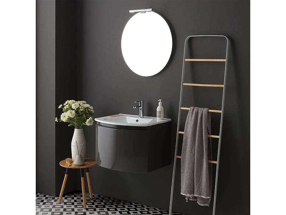 Armoire De Toilette Suspendue Cintrée 62 Cm Gris Brillant Miroir Rond | Riva