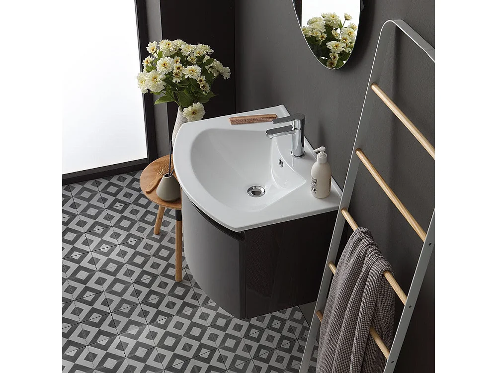 Armoire De Toilette Suspendue Cintrée 62 Cm Gris Brillant Miroir Rond | Riva