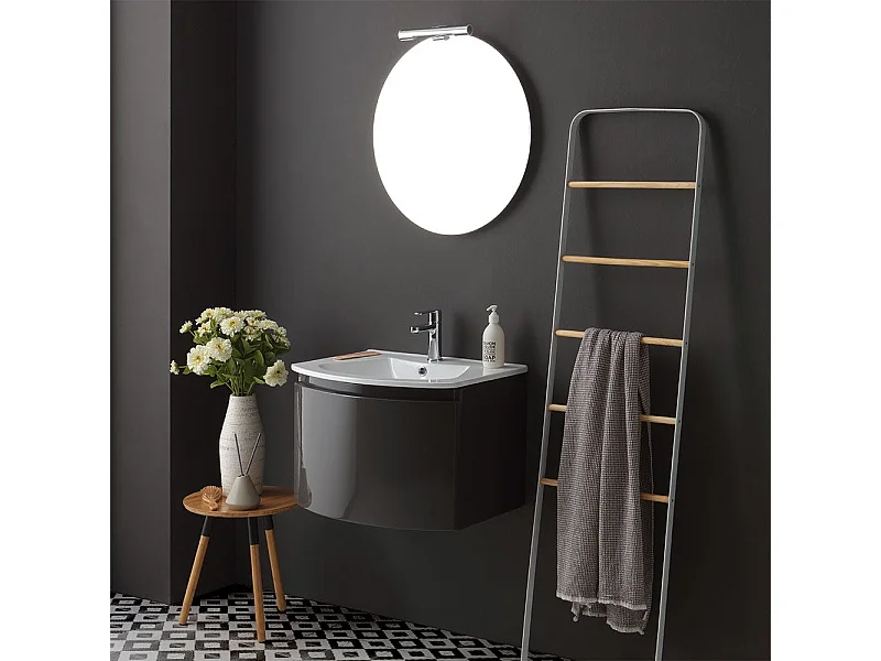 Armoire De Toilette Suspendue Cintrée 62 Cm Gris Brillant Miroir Rond | Riva
