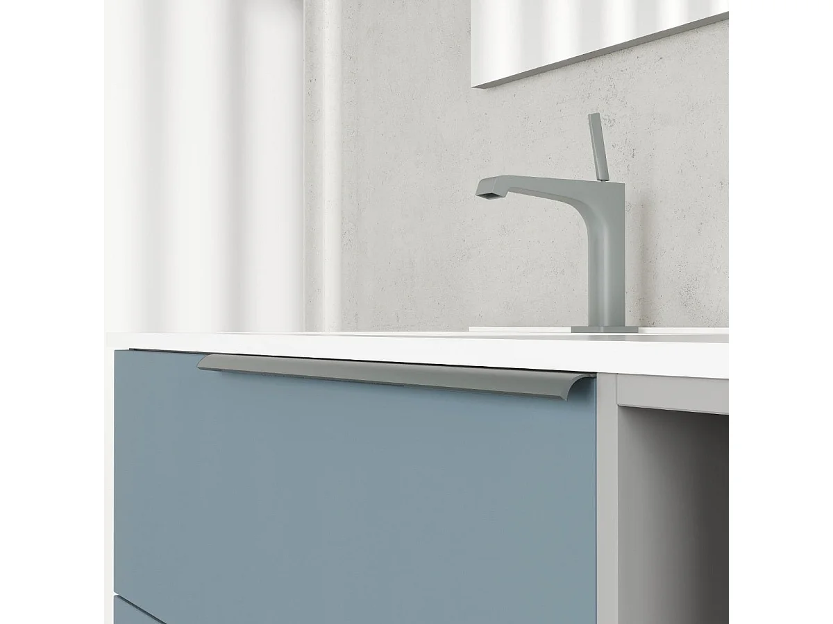 Meubles De Salle De Bains Suspendus 100Cm Bleu Clair, Lavabo Et Miroir Avec Lampe | New York