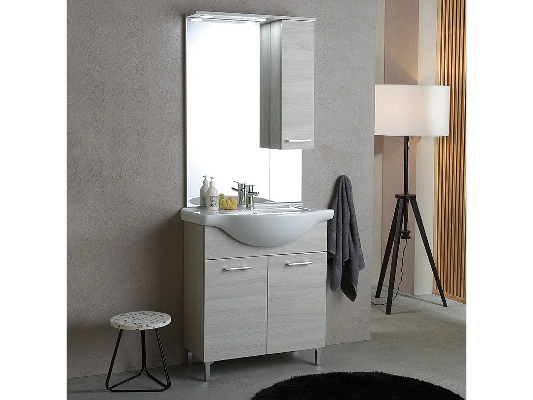 Meuble De Salle De Bains Au Sol 75Cm Effet Bois Gris | Rimini