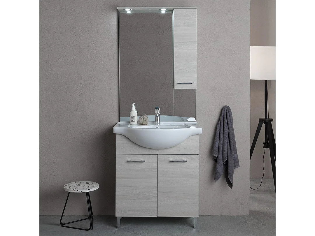 Meuble De Salle De Bains Au Sol 75Cm Effet Bois Gris | Rimini