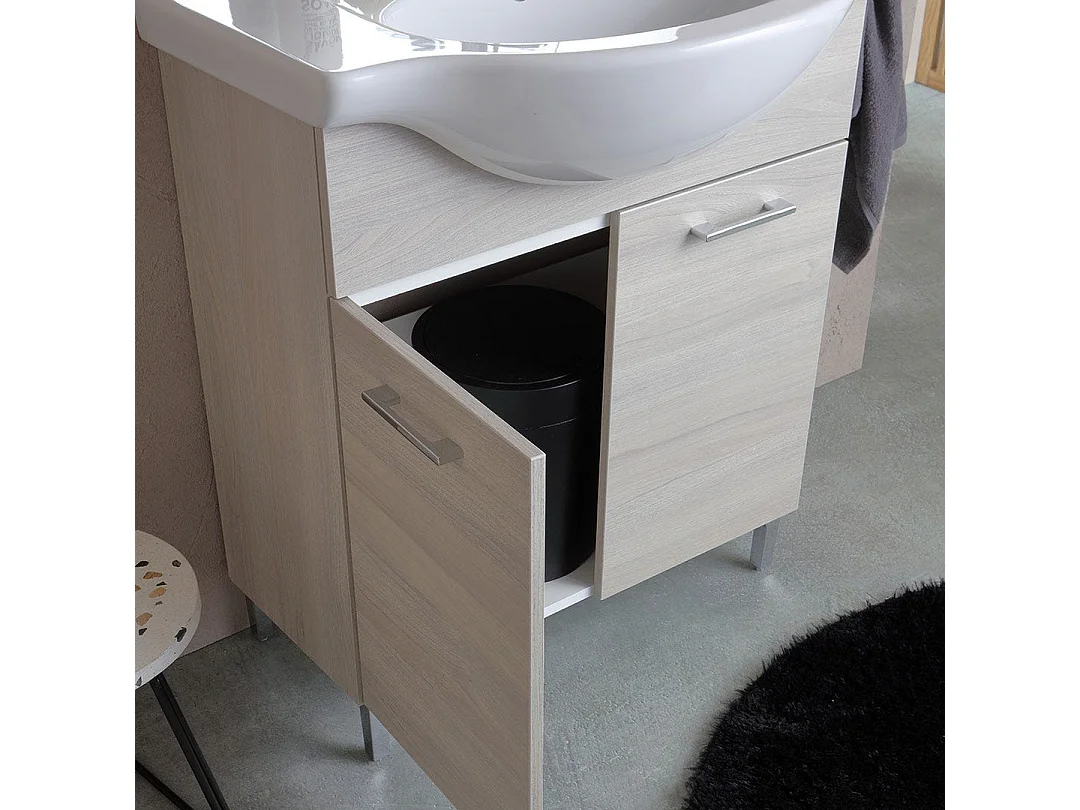 Meuble De Salle De Bains Au Sol 75Cm Effet Bois Gris | Rimini