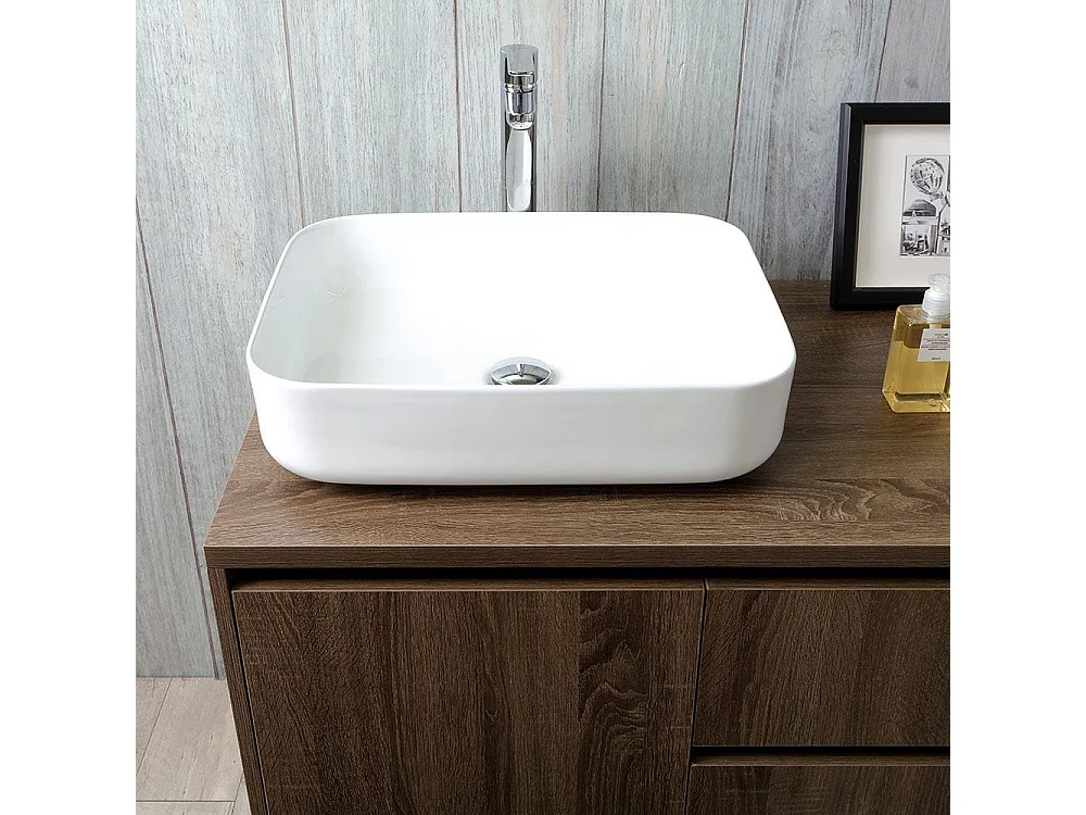 Meuble De Salle De Bain En Bois Noyer Foncé, Lavabo, Miroir Tactile Led | Siena