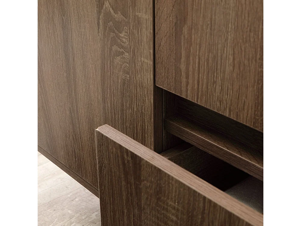 Meuble De Salle De Bain En Bois Noyer Foncé, Lavabo, Miroir Tactile Led | Siena