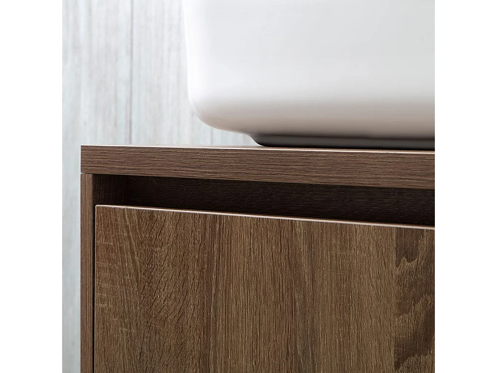 Meuble De Salle De Bain En Bois Noyer Foncé, Lavabo, Miroir Tactile Led | Siena