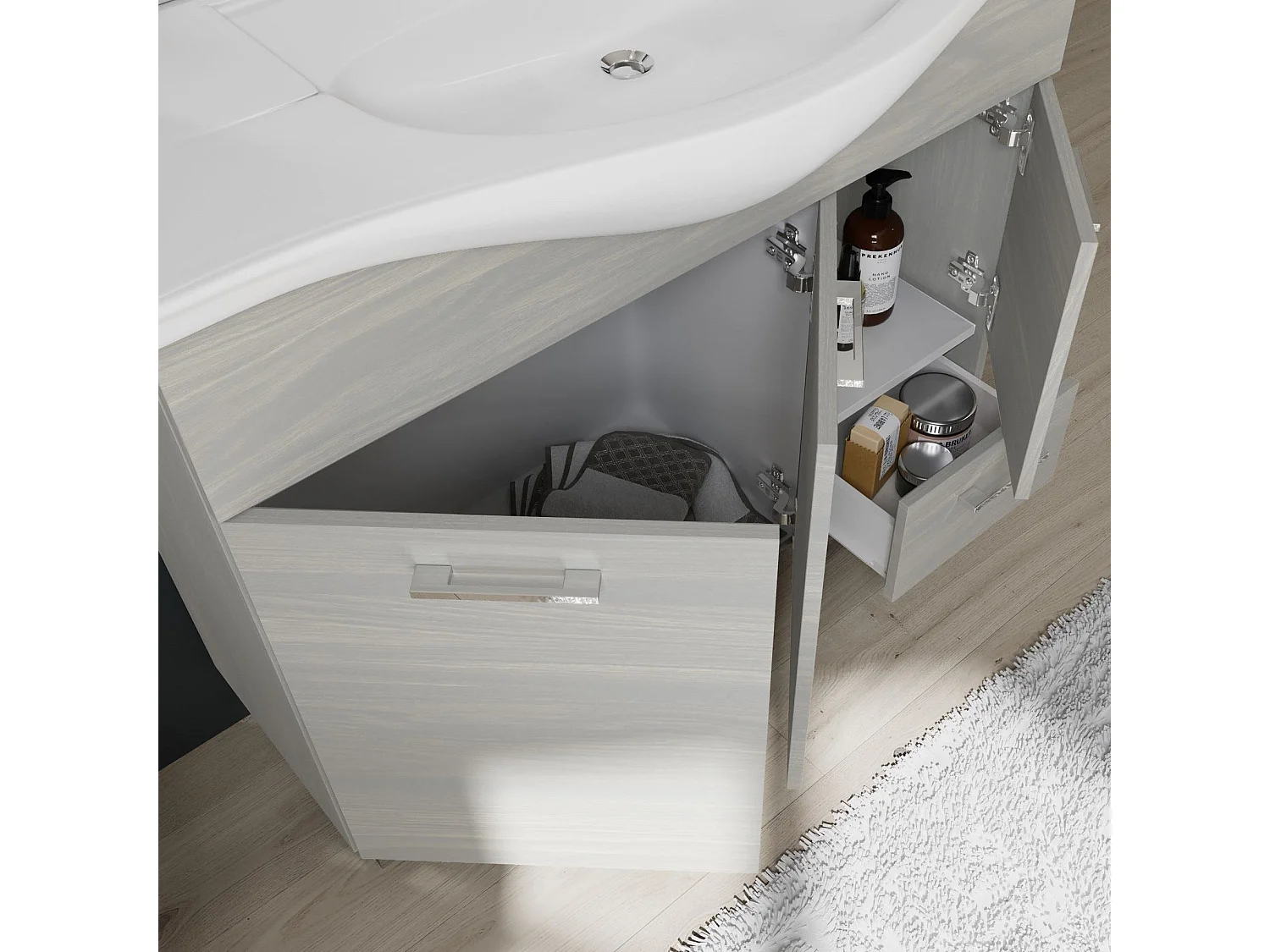 Meuble De Salle De Bains À Poser 105 Cm Avec Portes Lavabo Et Miroir | Rimini